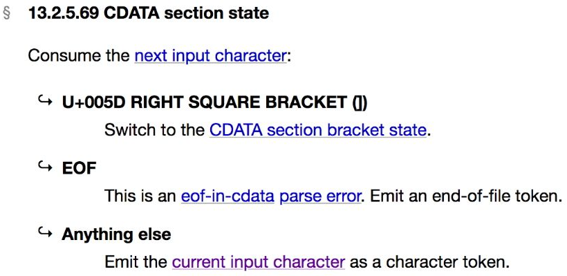 WHATWG规范中关于CDATASectionState的描述